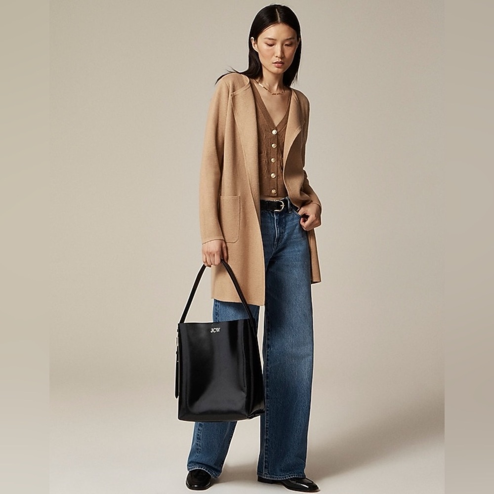 J. Crew Juliette collarless sweater-blazer in khaki L - Picture 2 of 9